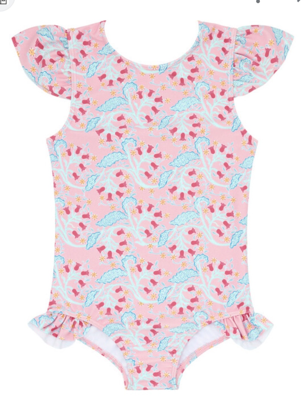 Bluebells Print Ruffle Sleeve Ribbon Tie Swimsuit